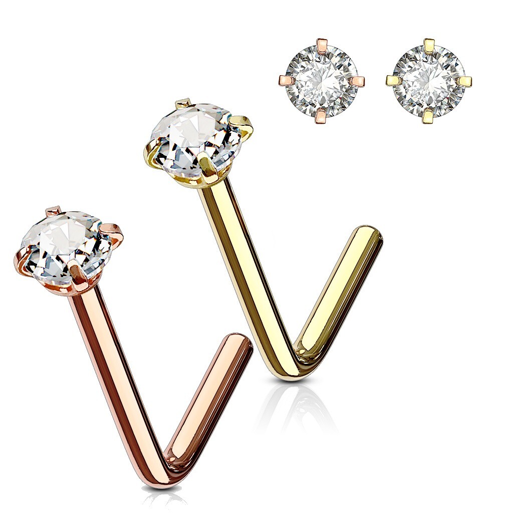 Cubic Zirconia Nose Stud Nose Ring L Bend Nose Piercing 14K Gold filled