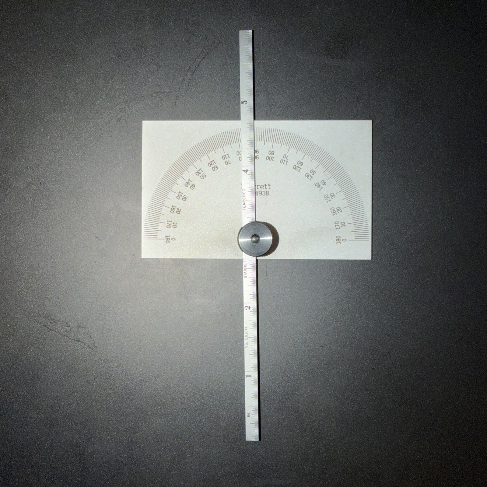 STARRETT No. C493B Satin Chrome Finish Steel Protractor/Depth Gage. USA Made!