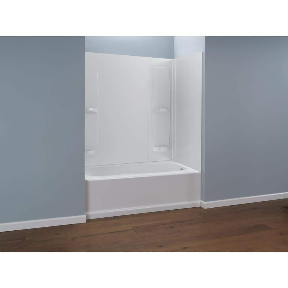 60 x 57" Five Piece Glue Up Bath Tub Surround System High Gloss White Self Drain