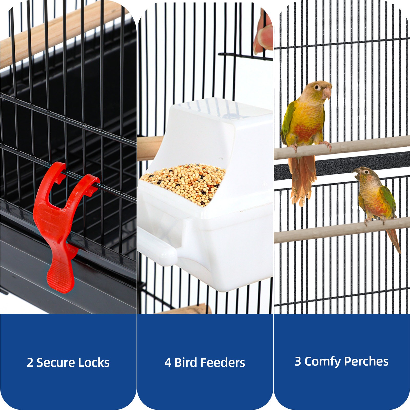 62 Inch Large Spacious Bird Cage​ ​Metal Flight Cage​ with ​Rolling Stand Black