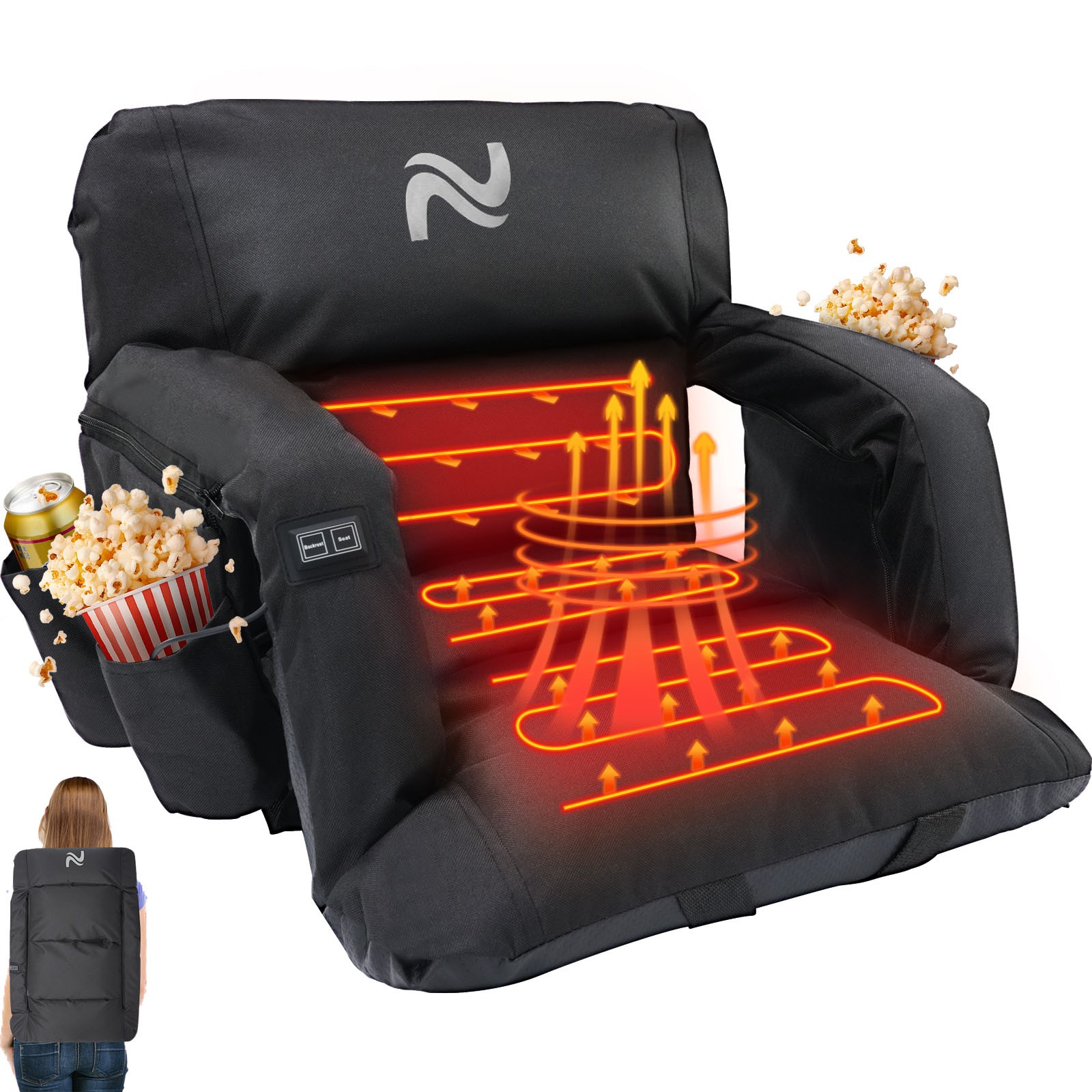 NAIZEA Heated Stadium Seat with Back Support, Sofa Style 5" Thick Bleacher Chair