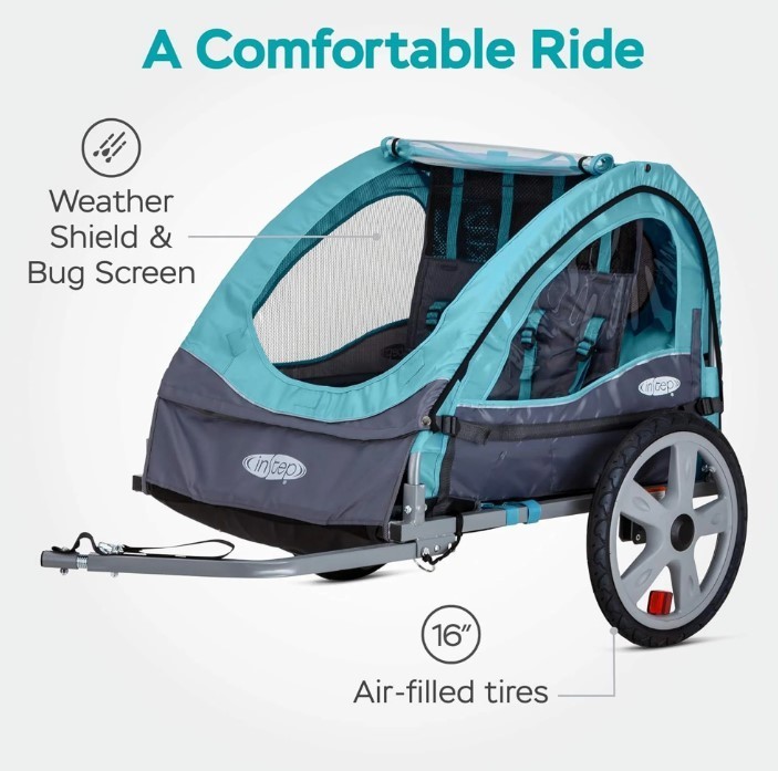Instep Take 2 Bike Trailer for Kids Double Seat with Bug Screen Weather Shield