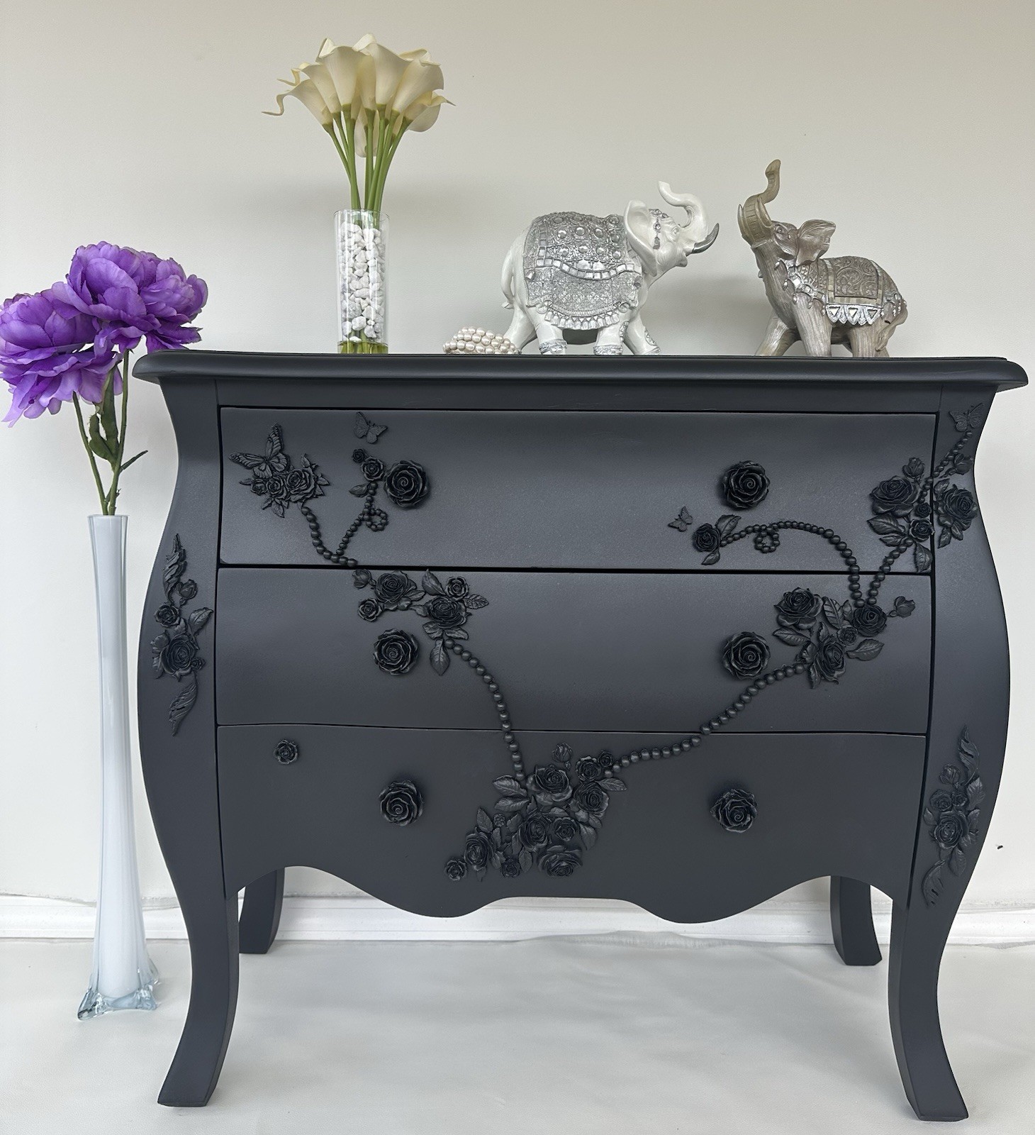 Matte Black Bombay Style Dresser/Nightstand/ Entryway Table