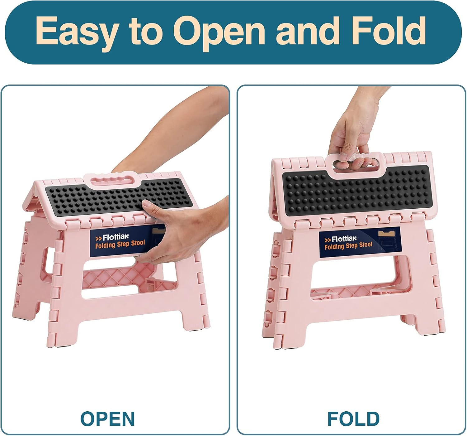 9" Folding Step Stool for Adults and Kids Holds Up to 300 lbs,Non-Slip Folding S