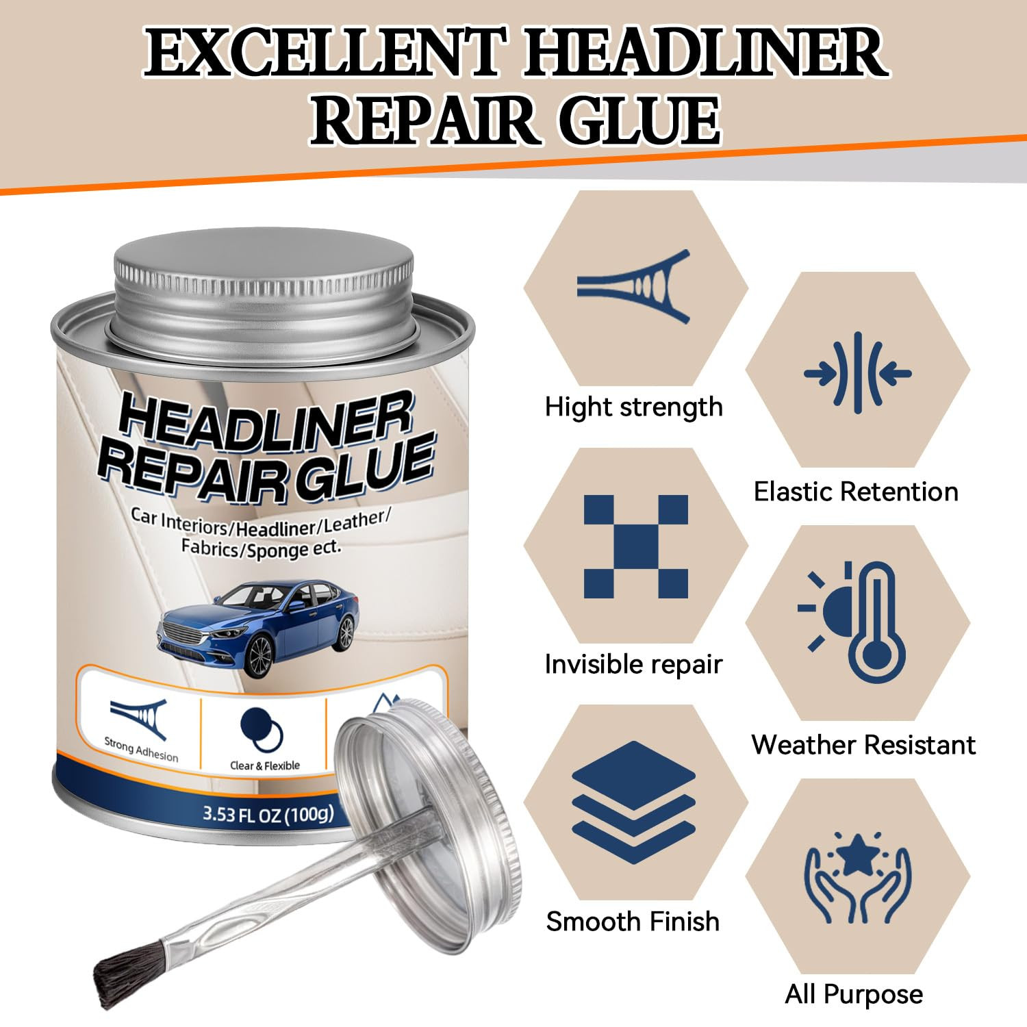 Car Headliner Glue, Upholstery Adhesive, Strong Automotive Interior Glue with Br