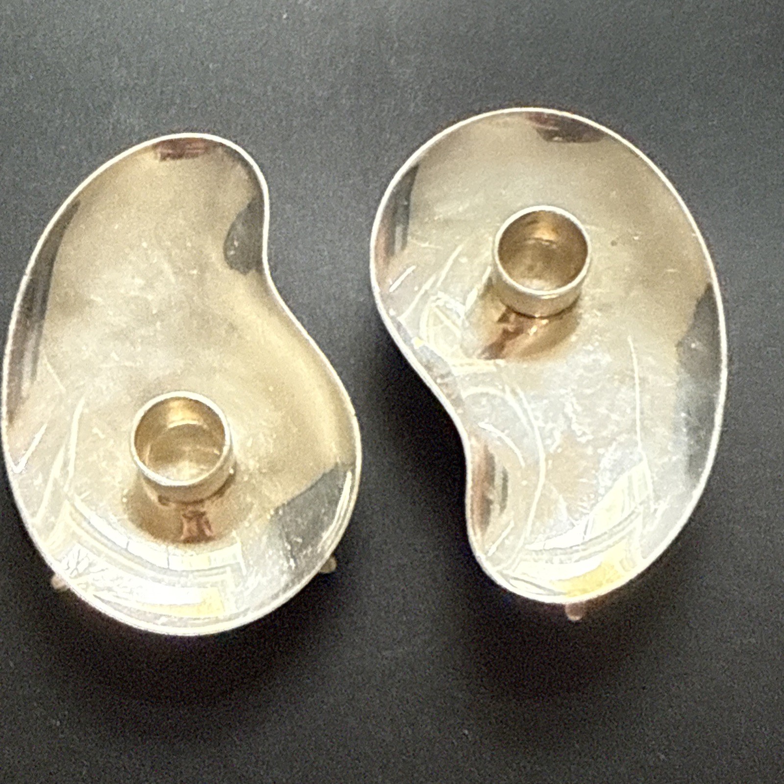 Mid Century Modern Sterling Silver Denmark Hugo Grun Candlestick Holders Pair