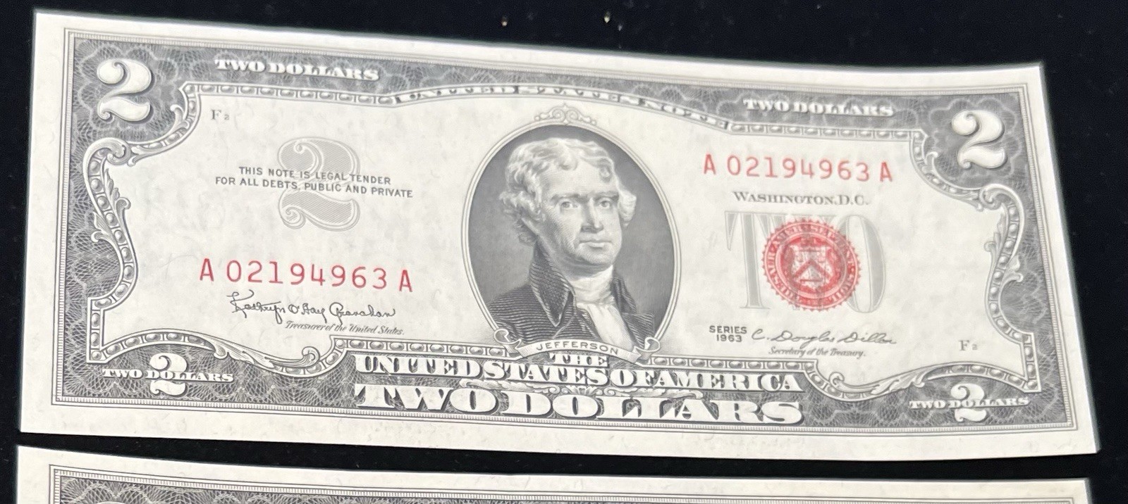 1963 Lot of 3 Consecutive $2 Two Dollar Bill Red Seal Notes!