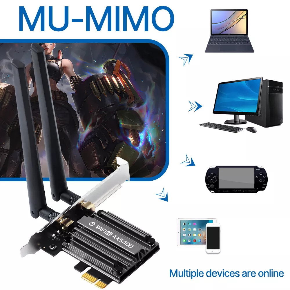 WiFi 6E PCI-E Card AX5400 Bluetooth 5.2 802.11ax Tri-Band 2.4G/5G/6G for Desktop