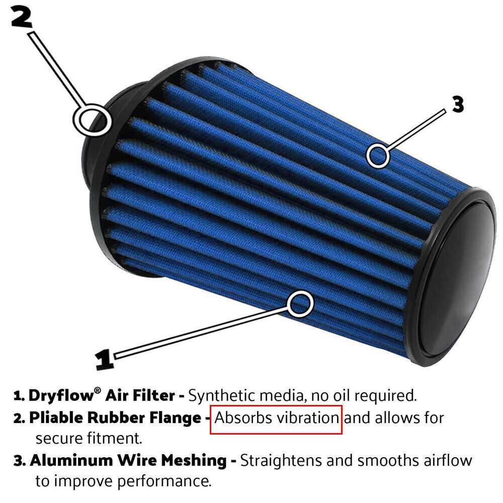 4'' 102mm Long High Flow Inlet Cone Dry Filter Cold Air Intake Replacement NEW