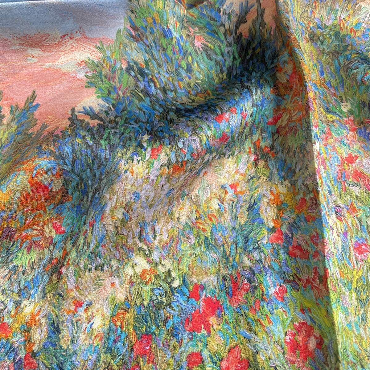 100% Silk Scarf Women Vintage Blue Green Tree Print Neckerchief Bandana 53*53cm