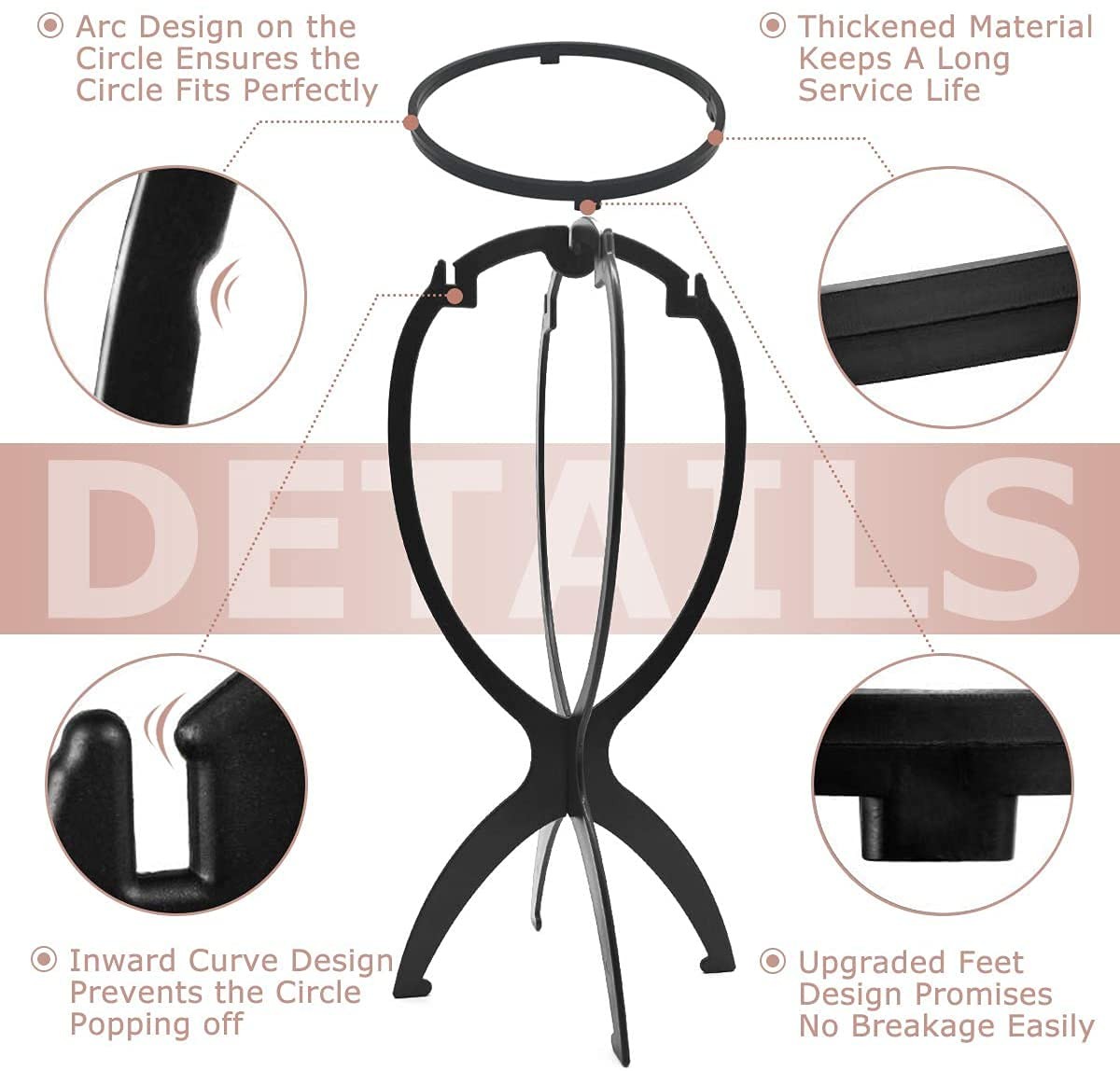 Wig Stand, Wig Head Stand, Wig Holder for Multiple Wigs, Black, 3 Pack