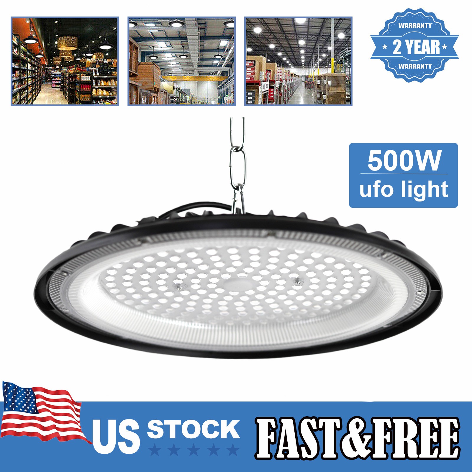 500W Super Bright Warehouse LED UFO High Bay Lights Factory Shop GYM Light Lamp