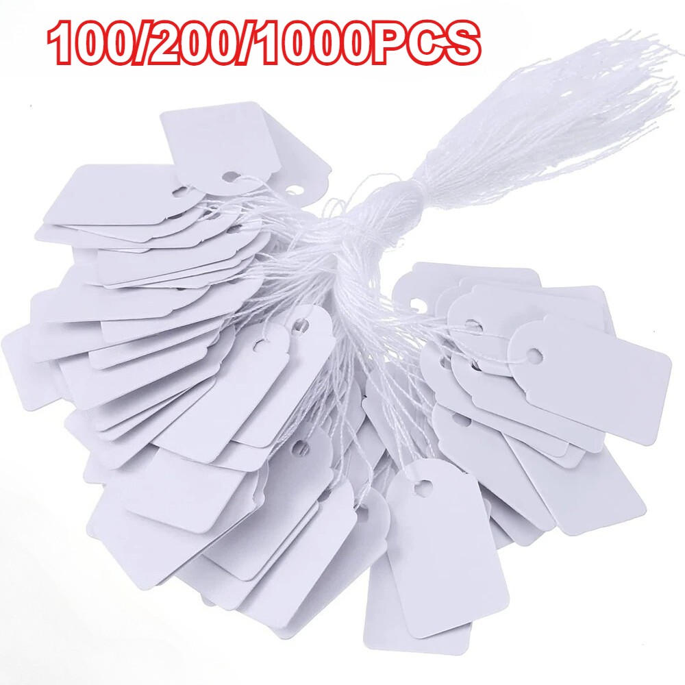 Garage Sale Price Tags Size #5 Blank White Merchandise Hang String Strung