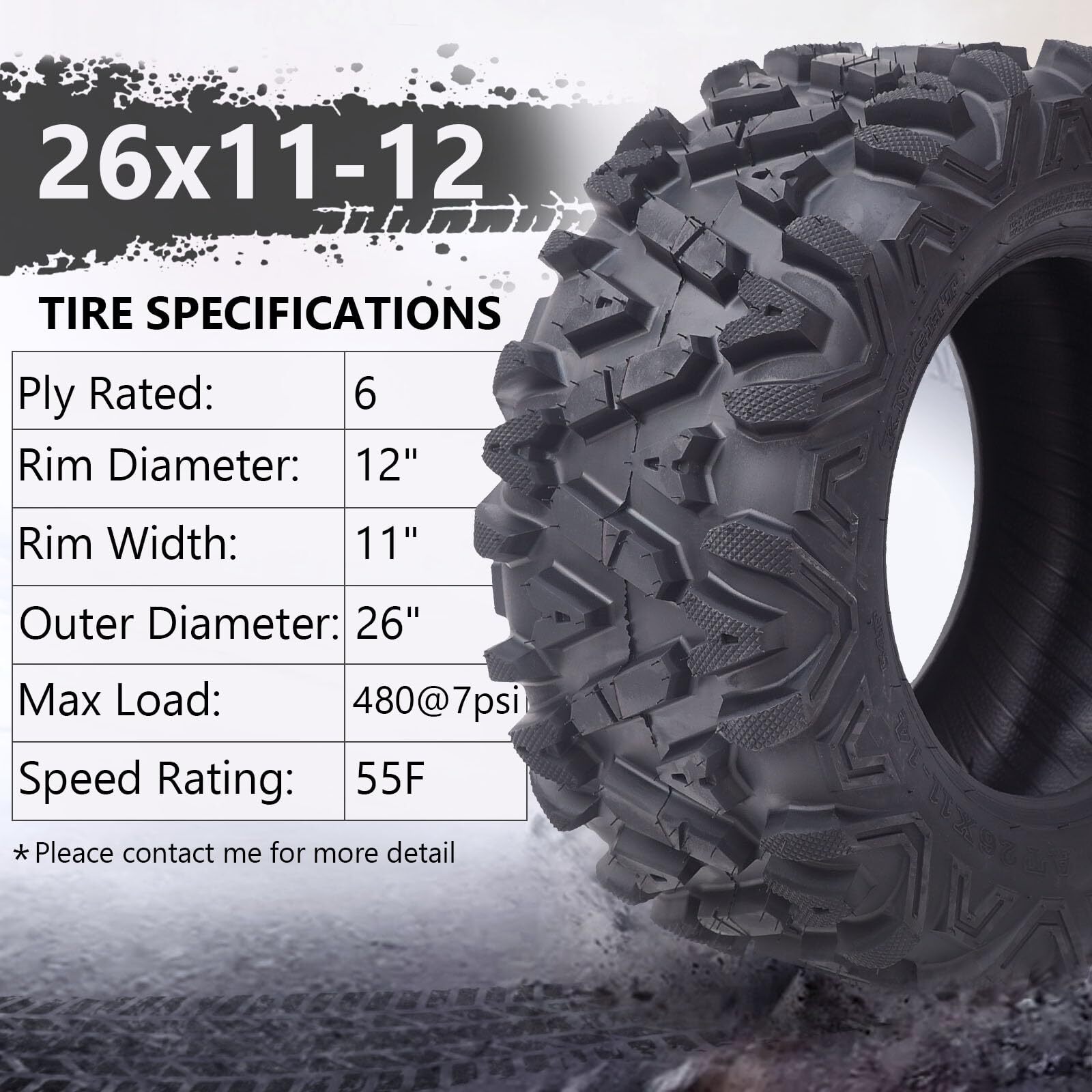 4PCS 26x11-12 26x9-12 Front Rear ATV Tires 26x11x12 26x9x12 6PR Mud ATV UTV Tire