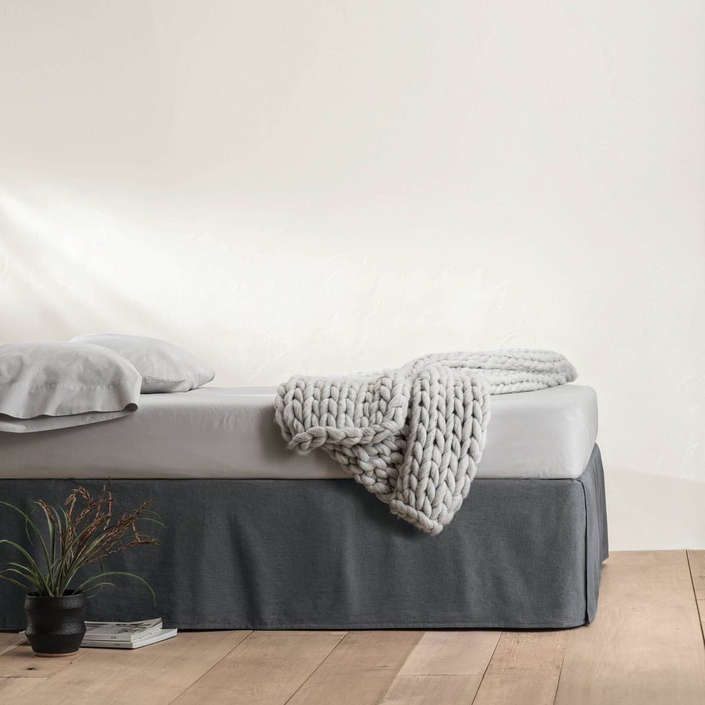 Full/Queen Linen Blend Bedskirt Dark Gray - Casaluna