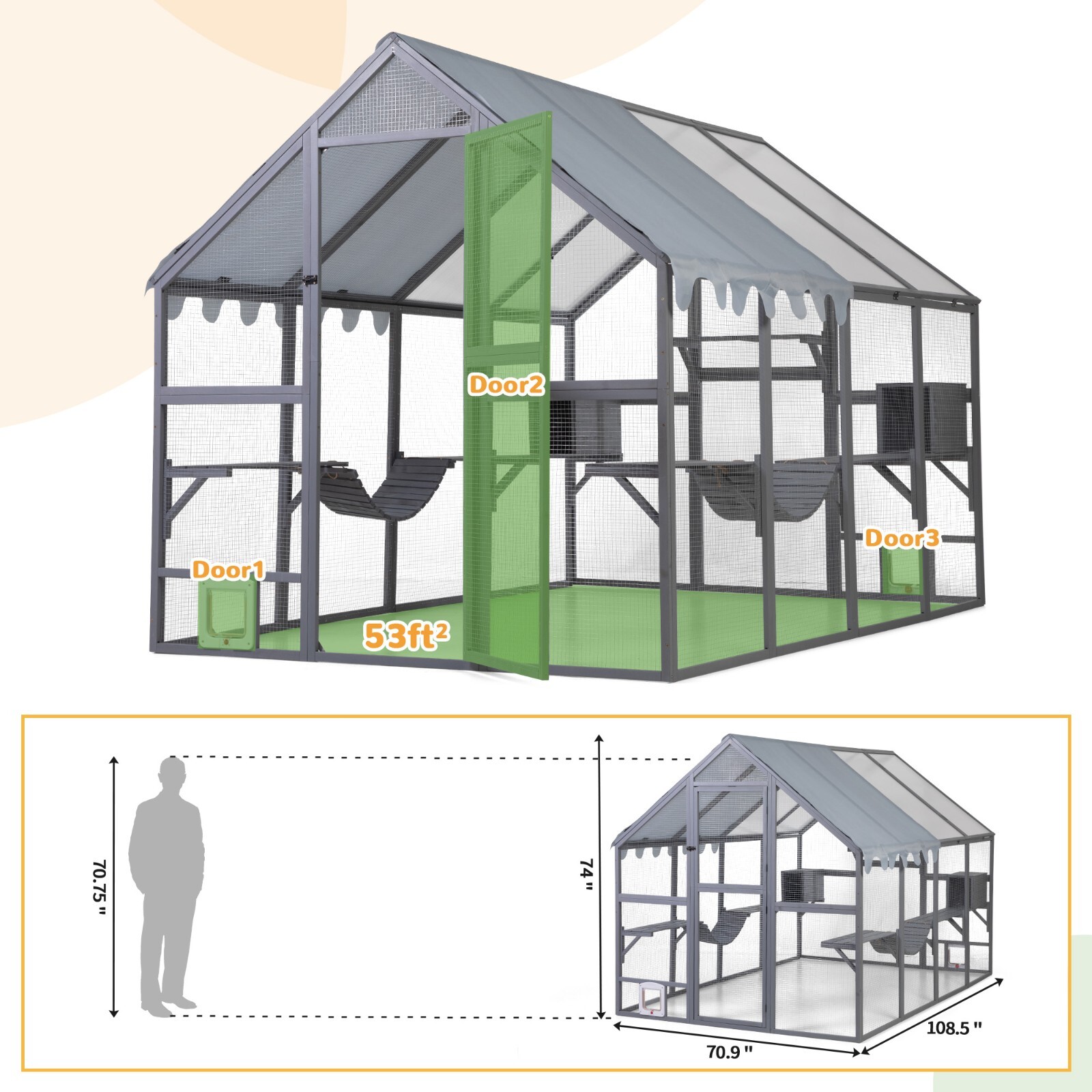 COZIWOW 108" Outdoor Large Cat Enclosure Wooden Cat Catio Outside Window Access