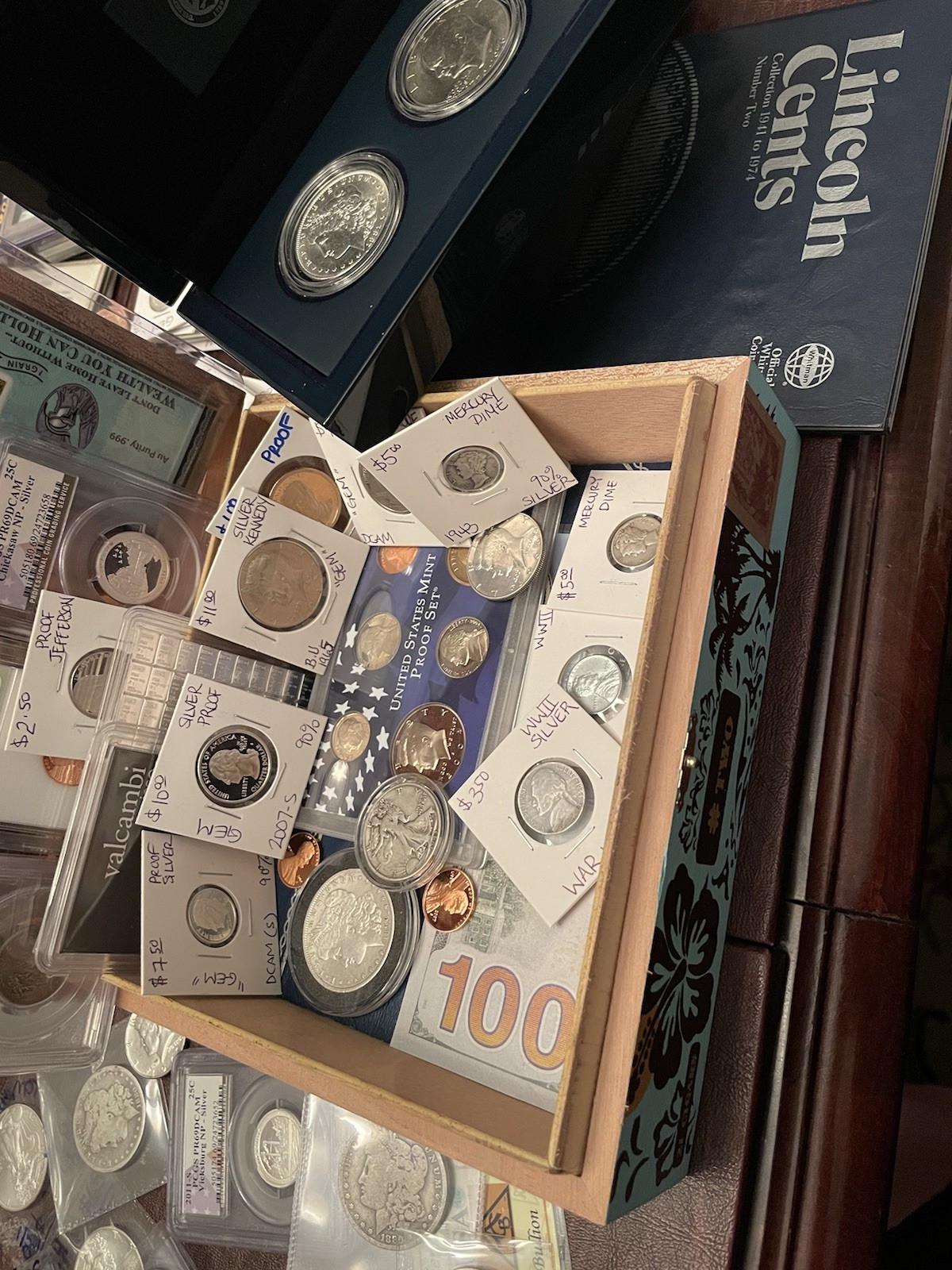 🔥ESTATE SALE Silver Coin & Currency Lot - Silver Gold & CU In Premium Cigar Box