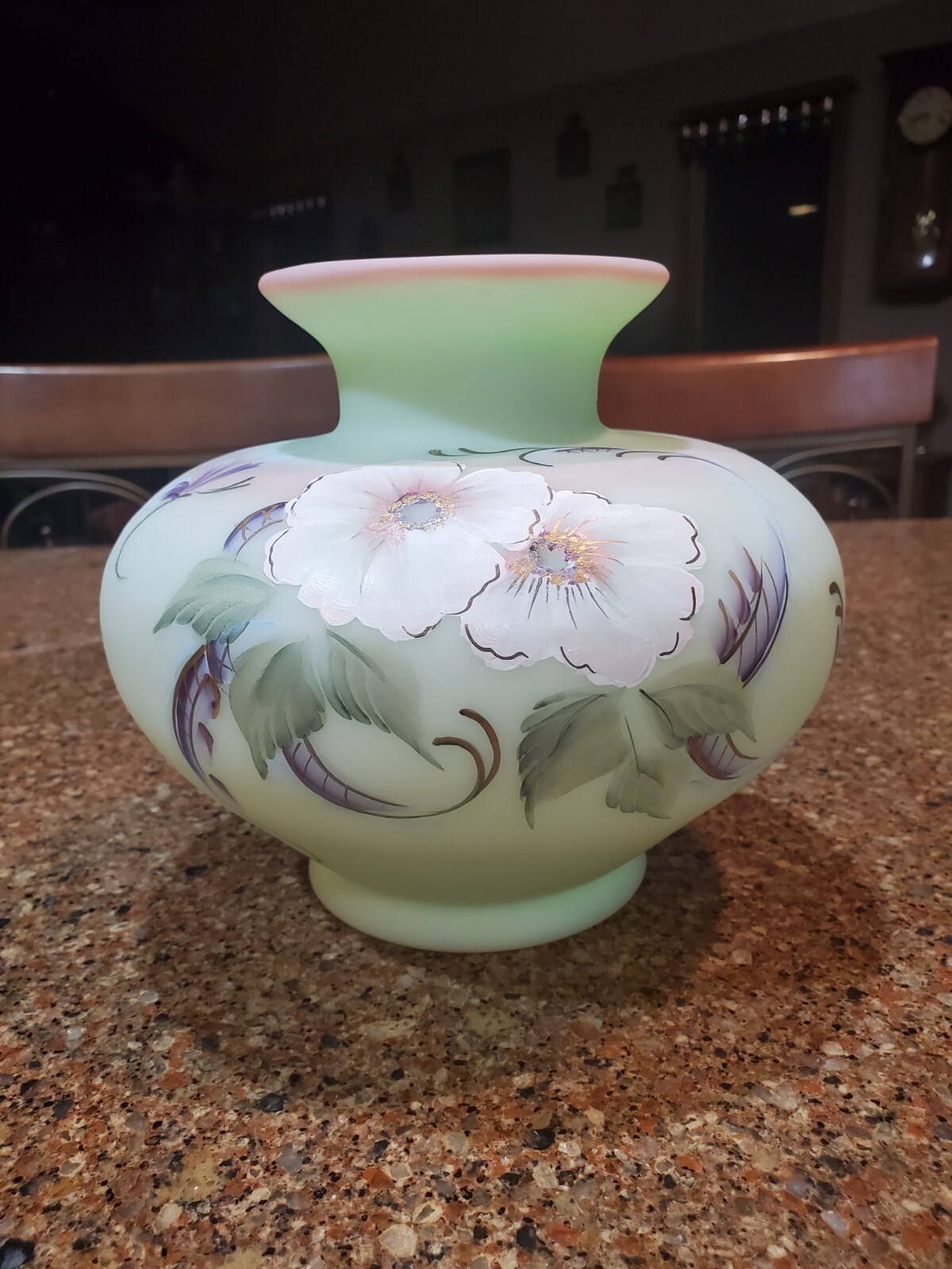 2006 Fenton Lotus Mist Hibiscus Garden Vase LE