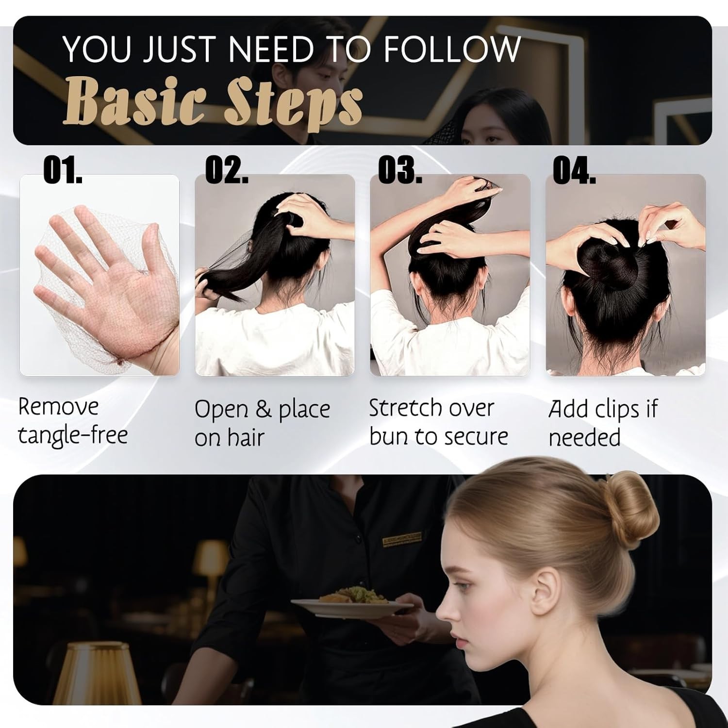 Smilco Hair Net 100 Pcs, 20 Inches Hair Nets Elasticity Invisible Elastic Mesh