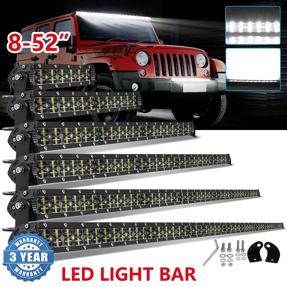 Roof 8/14/22/32/42/52'' LED Light Bar Flood Spot  Driving For Jeep Truck SUV 4WD