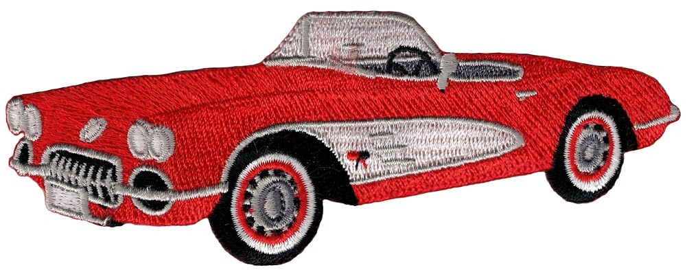 RED CONVERTIBLE CAR iron-on PATCH embroidered CLASSIC 1960s AUTOMOBILE CORVETTE