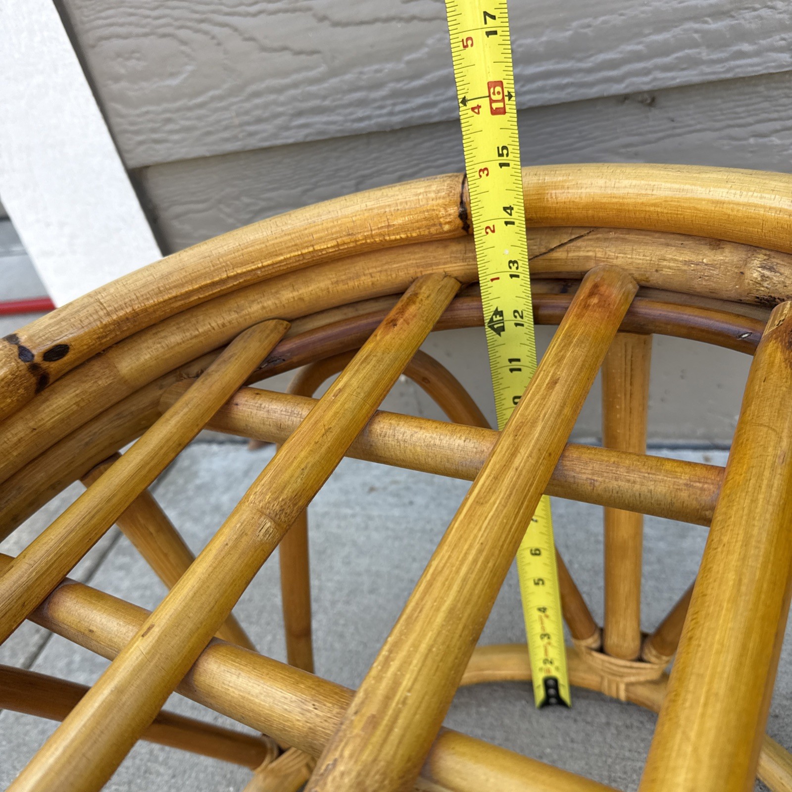 Vintage Rattan Bamboo Ottoman Base Boho Mid-Century Round Stool Plant Stand Bent