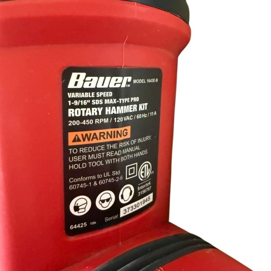 Bauer 1-9/16 in. SDS Max Pro Rotary Hammer Kit with Case