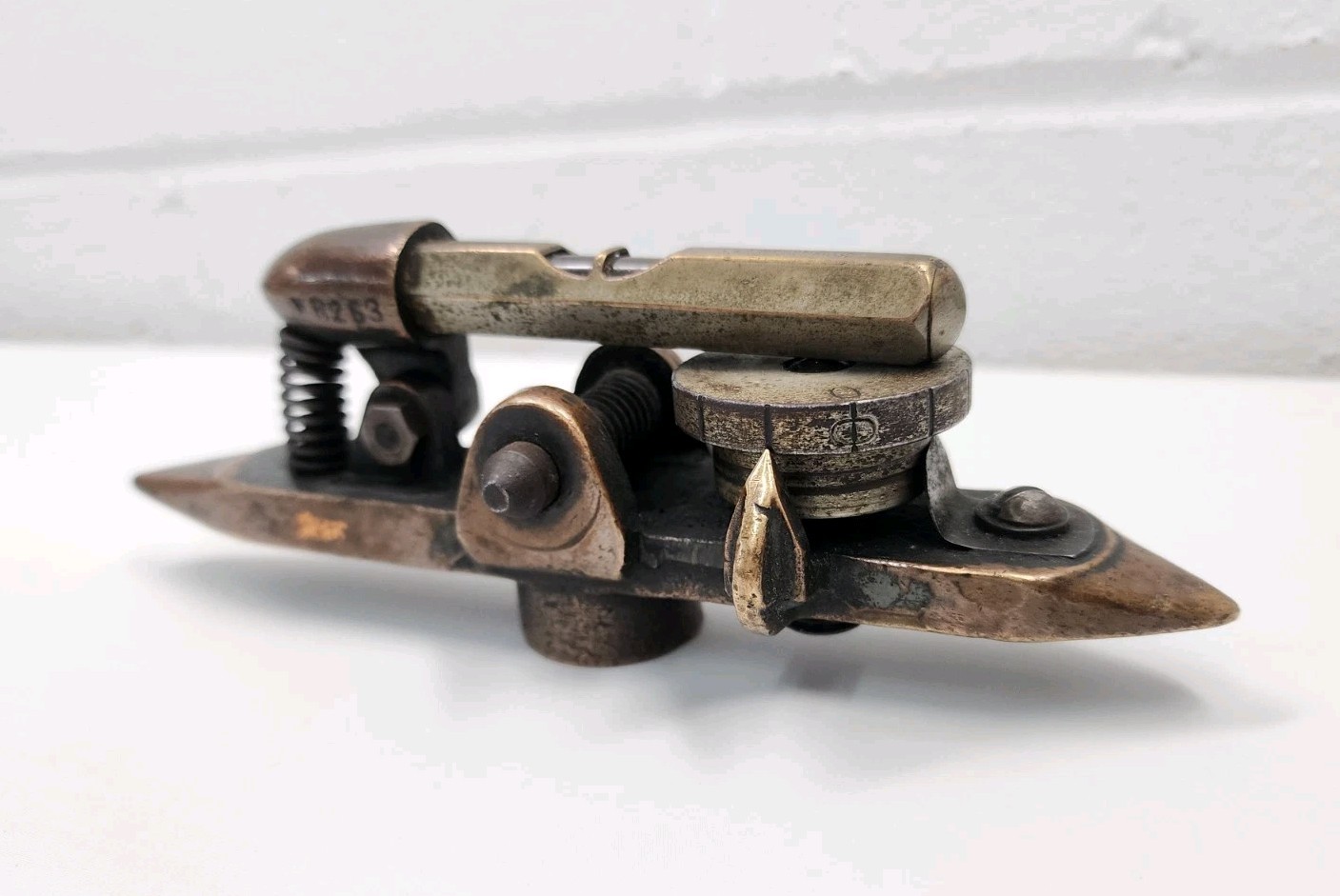 Unusual Bronze Inclinometer w/ Micrometer Adjustment & a Starrett No. 135 Level