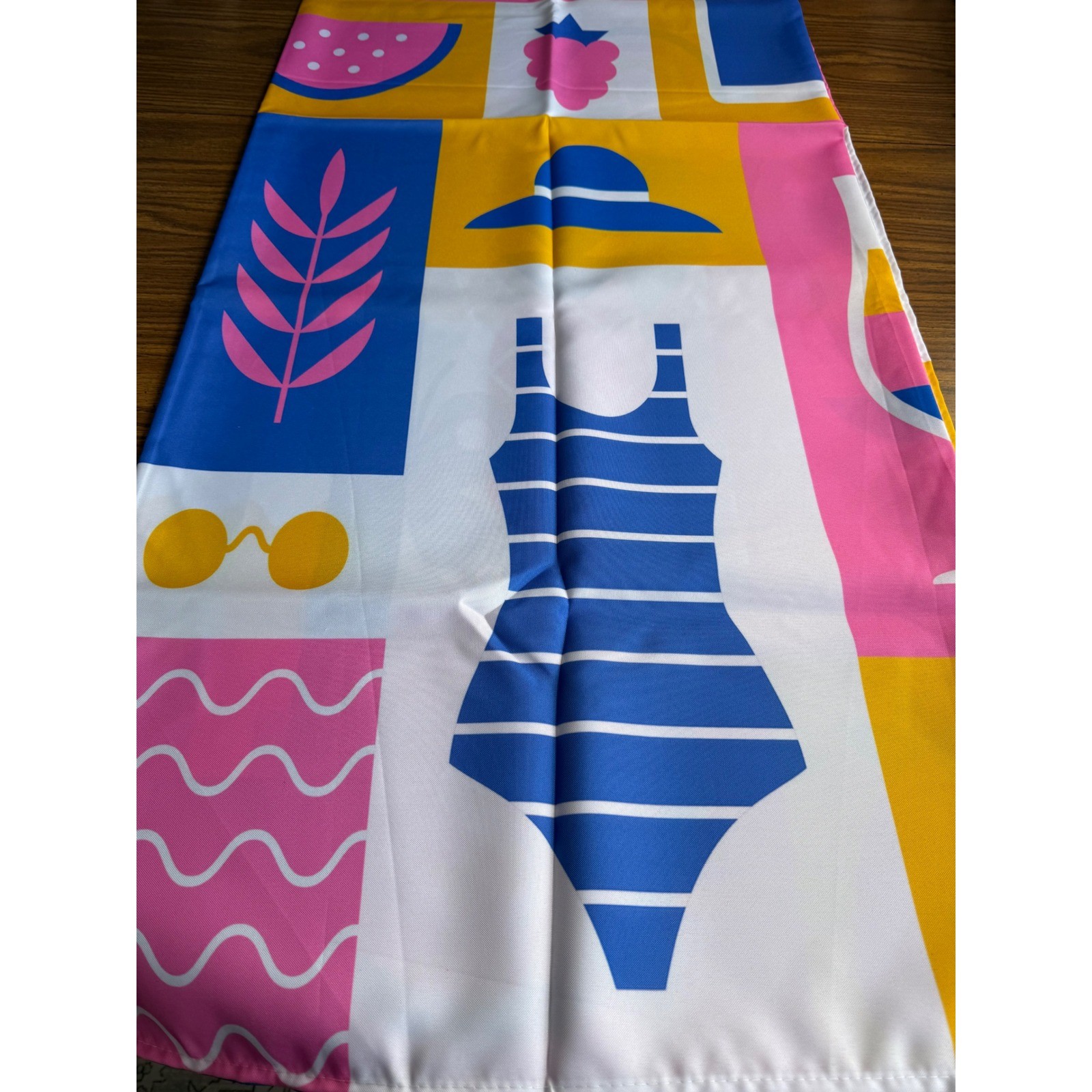 Vibrant Summer Outdoor Tablecloth Fun Swimsuit Sunglasses Sun Graphics 60x84