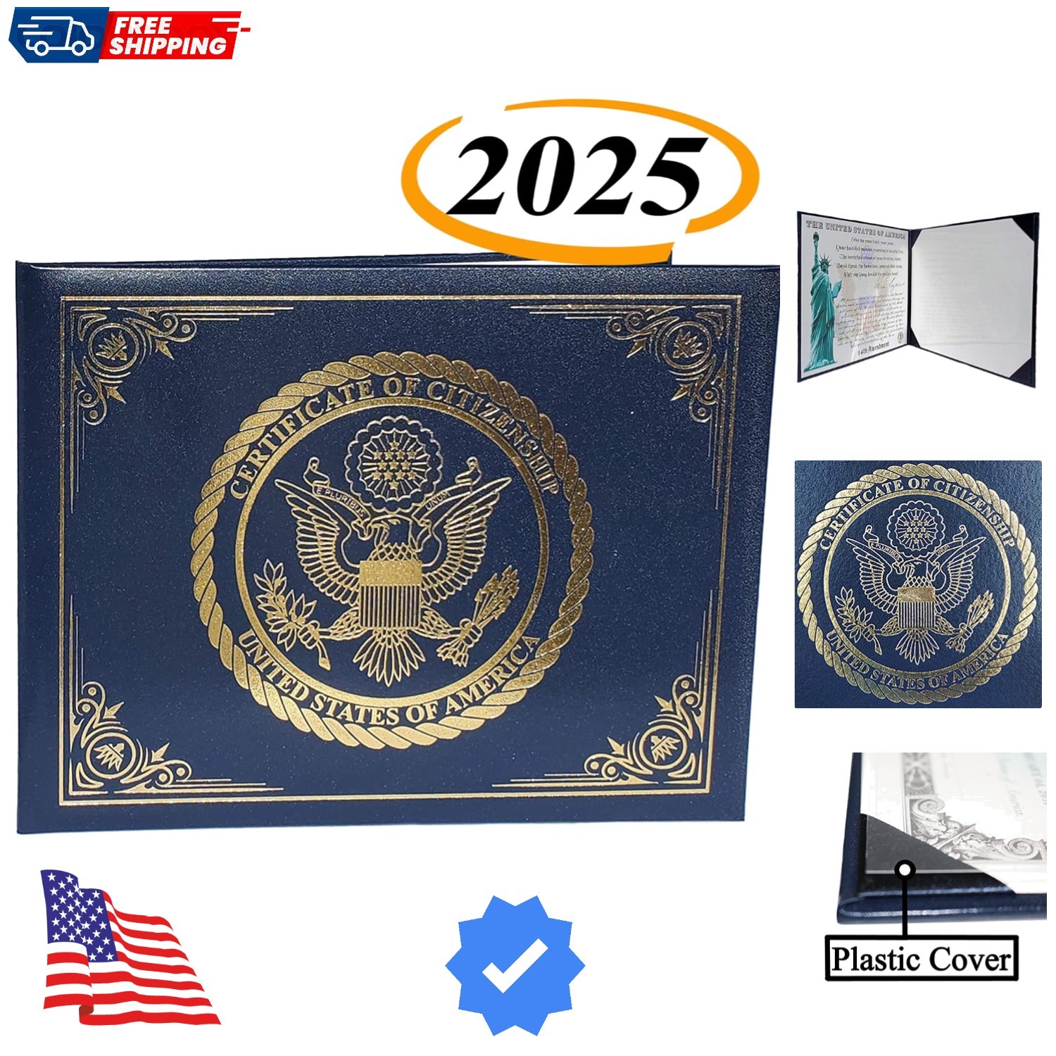 U.S. Citizenship and Naturalization Certificate Holder. Gold American Eagle l...