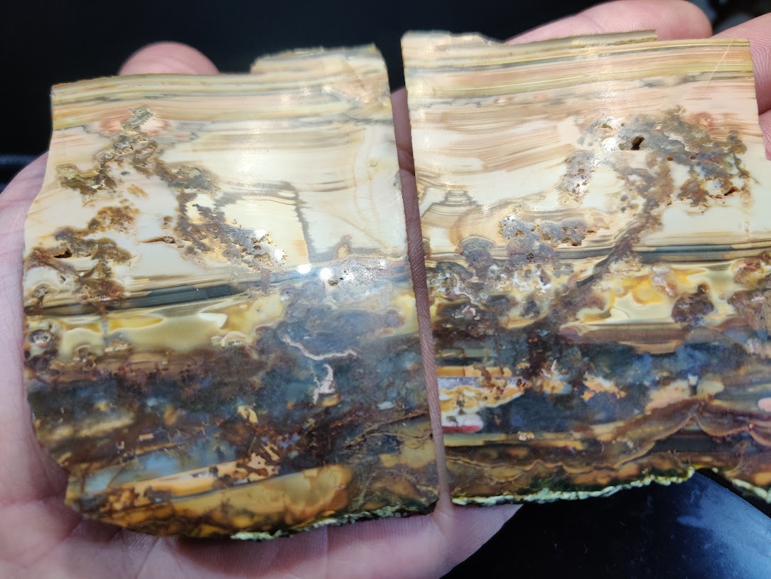 2 Matching, Polished Picture Jasper Slabs - Artistic Nature Scenes on Both Sides