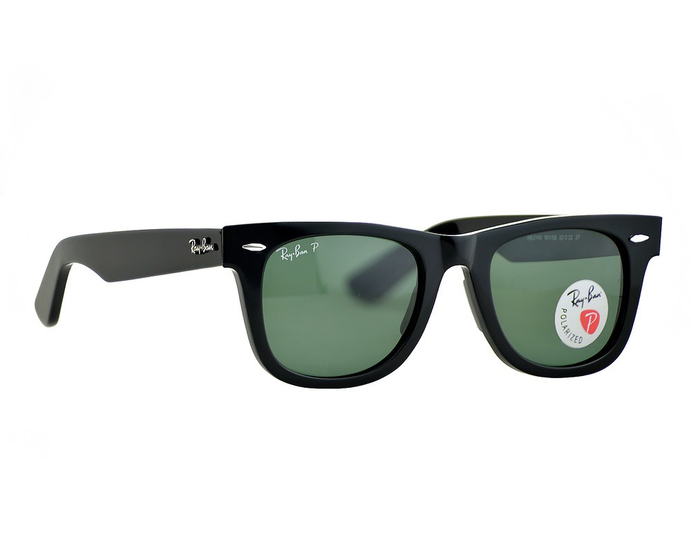 Ray-Ban RB2140 Original Wayfarer Black Frame Polarized Green Lens 50mm Unisex