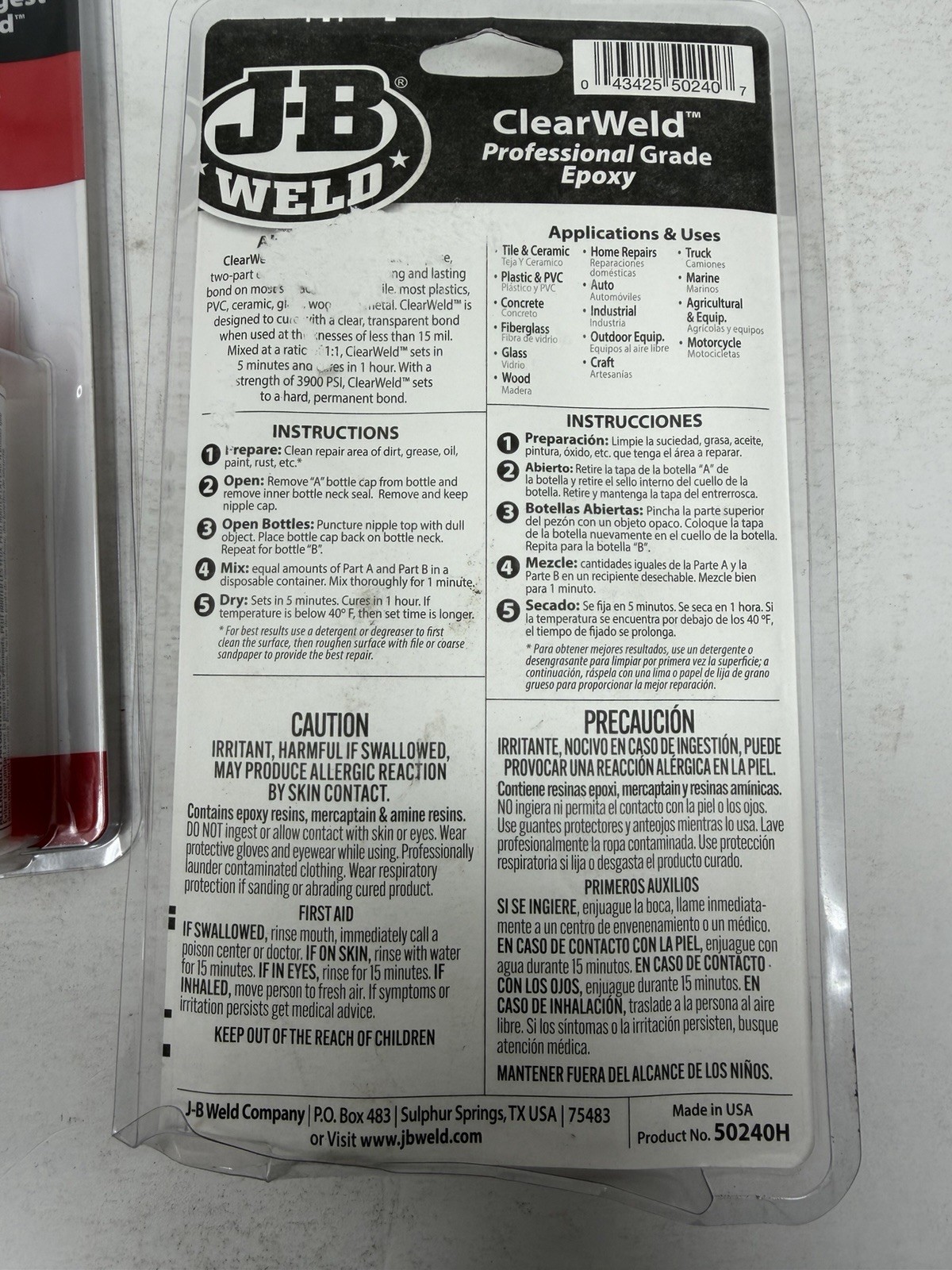 3 Pack JB Weld 50240H ClearWeld Professional Grade Epoxy, Clear 8 oz.