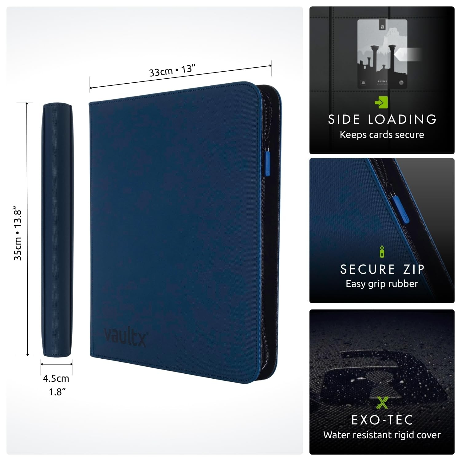 Vault X 12 XL Pocket Zip Binder - 624 Card, TCG Folder Album, Side-Loading (Blue