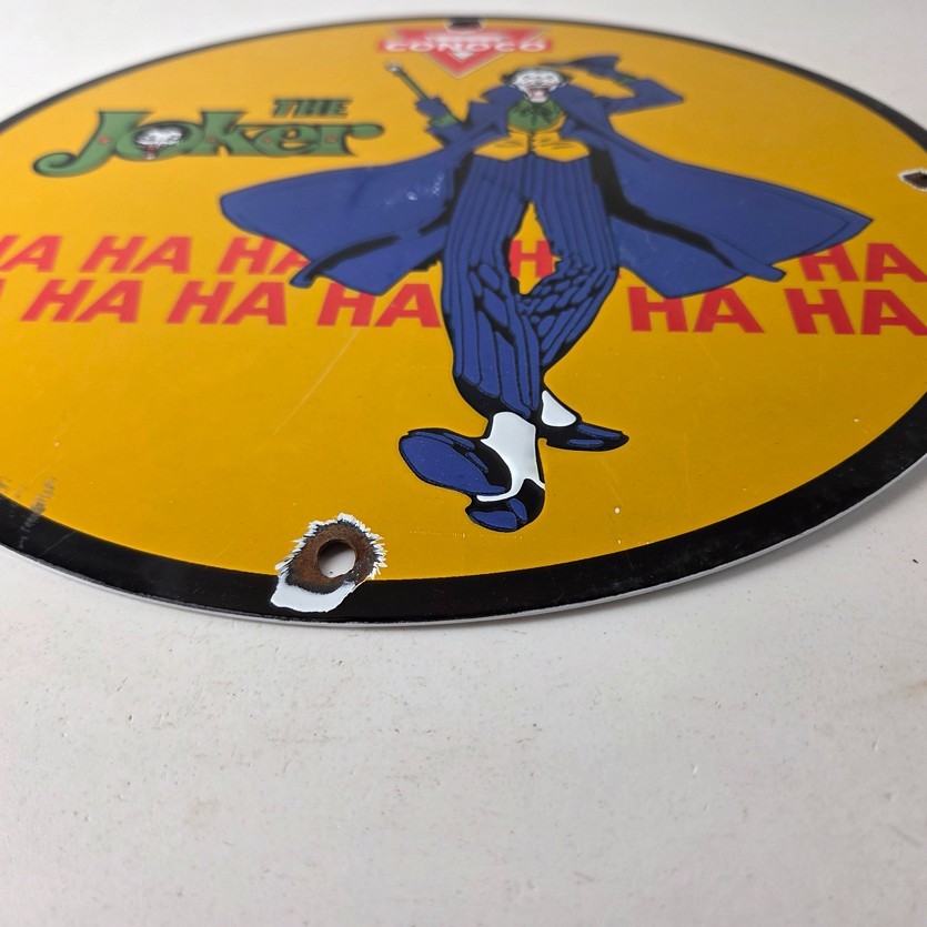 Vintage Conoco Gasoline Porcelain Sign - Joker Batman N-Tane Comic Gas Pump Sign