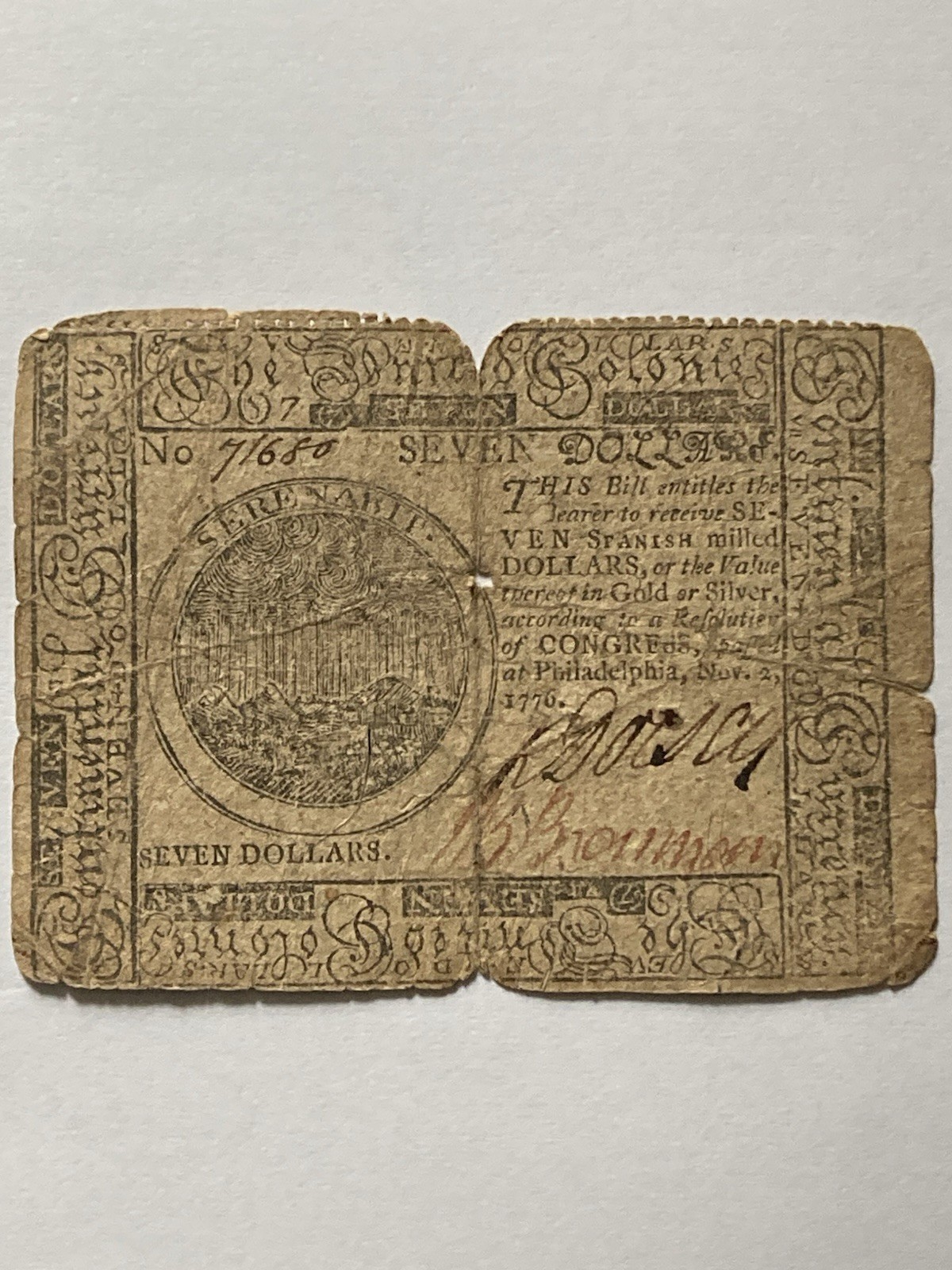 1776 Colonial America’s Continental Currency Nov 2 1776🇺🇸Rare $7 Dollars🇺🇸