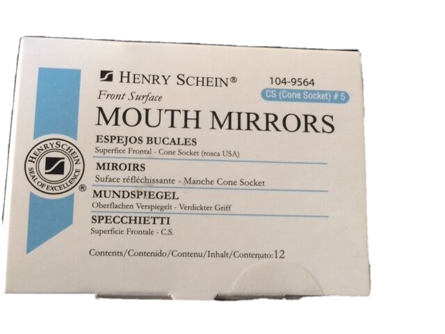 Dental Henry Schein Mouth Mirror front surface Cone Socket #5 12/Box Miltex