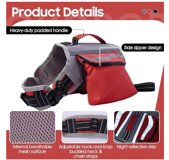 Dogs Nylon Backpack w/Side Pockets for Walking Training Running Med Size Dog NWT