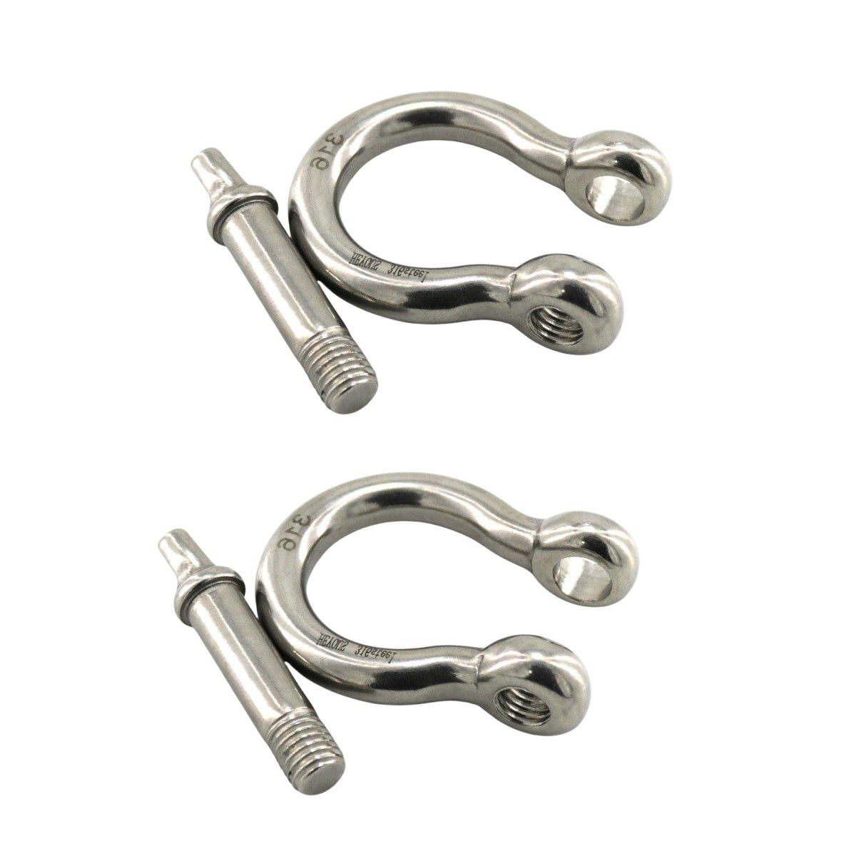316 Stainless Steel Marine 3/8 in Bow Shackle D Ring, 2-Pack