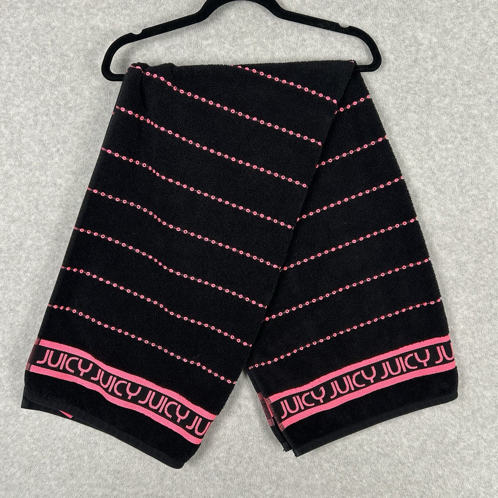 Juicy Couture Logo Pink Black Spellout Stripe Cotton Swim Pool Beach Bath Towel