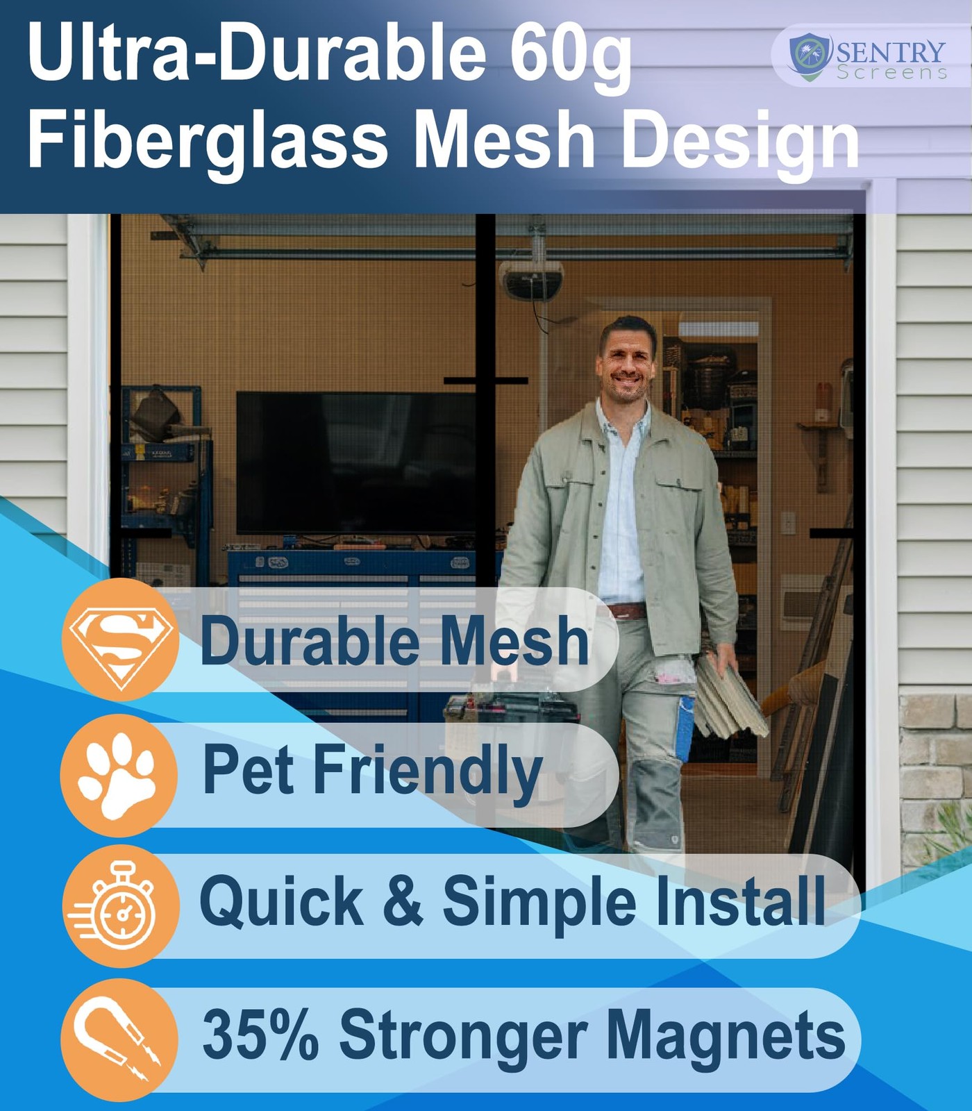 Garage Door Screen 1 Car with Retractable Fiberglass Mesh – Magnetic Closure ...