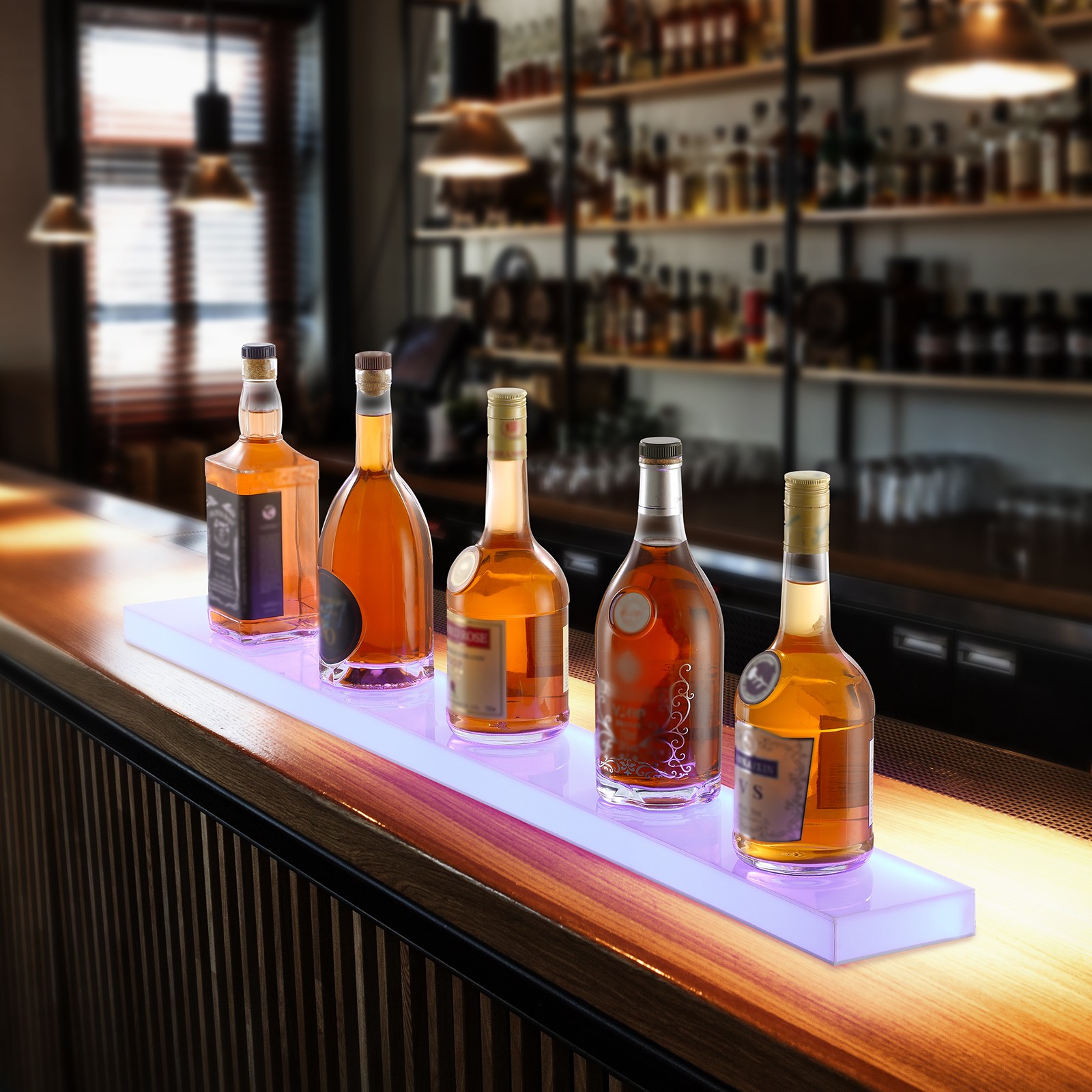 VEVOR Wall Mounted LED Lighted Liquor Bottle Display Home Bar Shelf 40" 1-Step