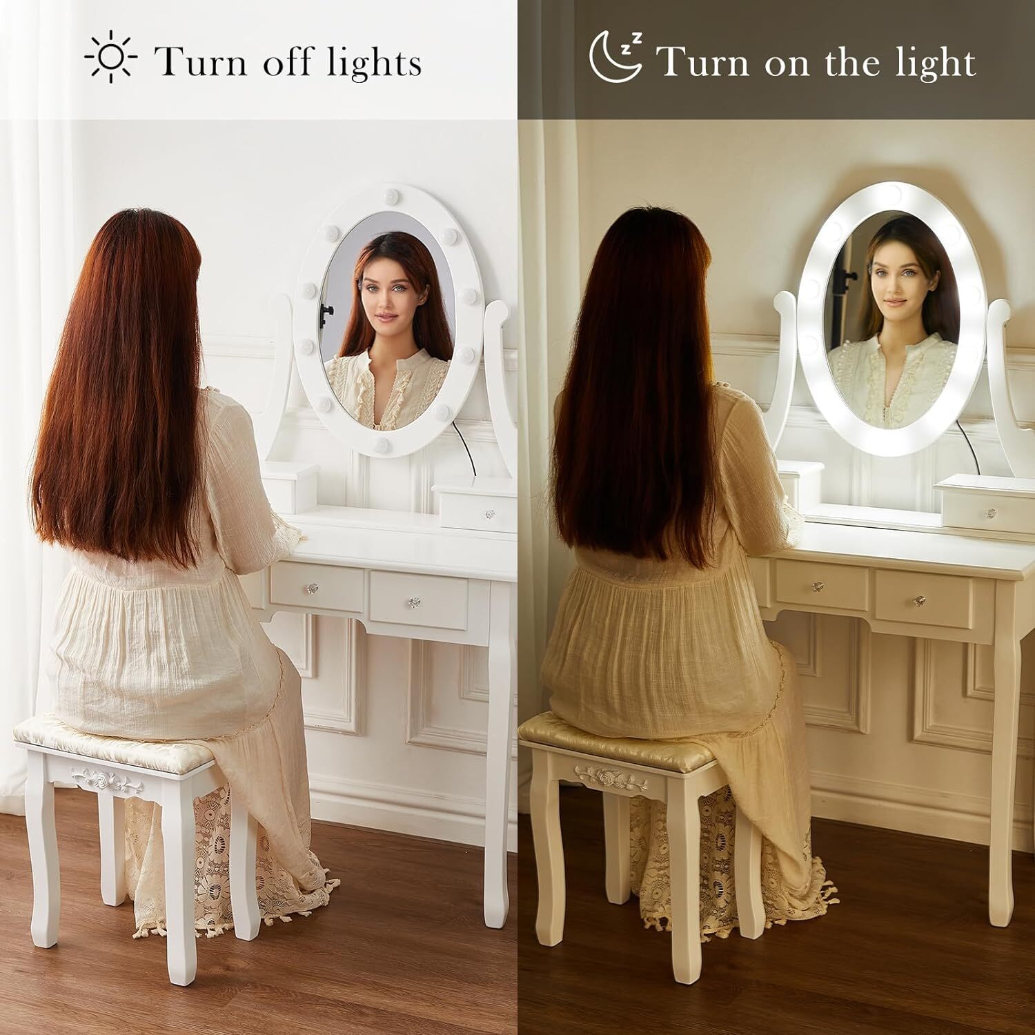 Makeup Dressing Table Vanity Set With Mirror 10 Led Lights for Girls Xmas Gifts
