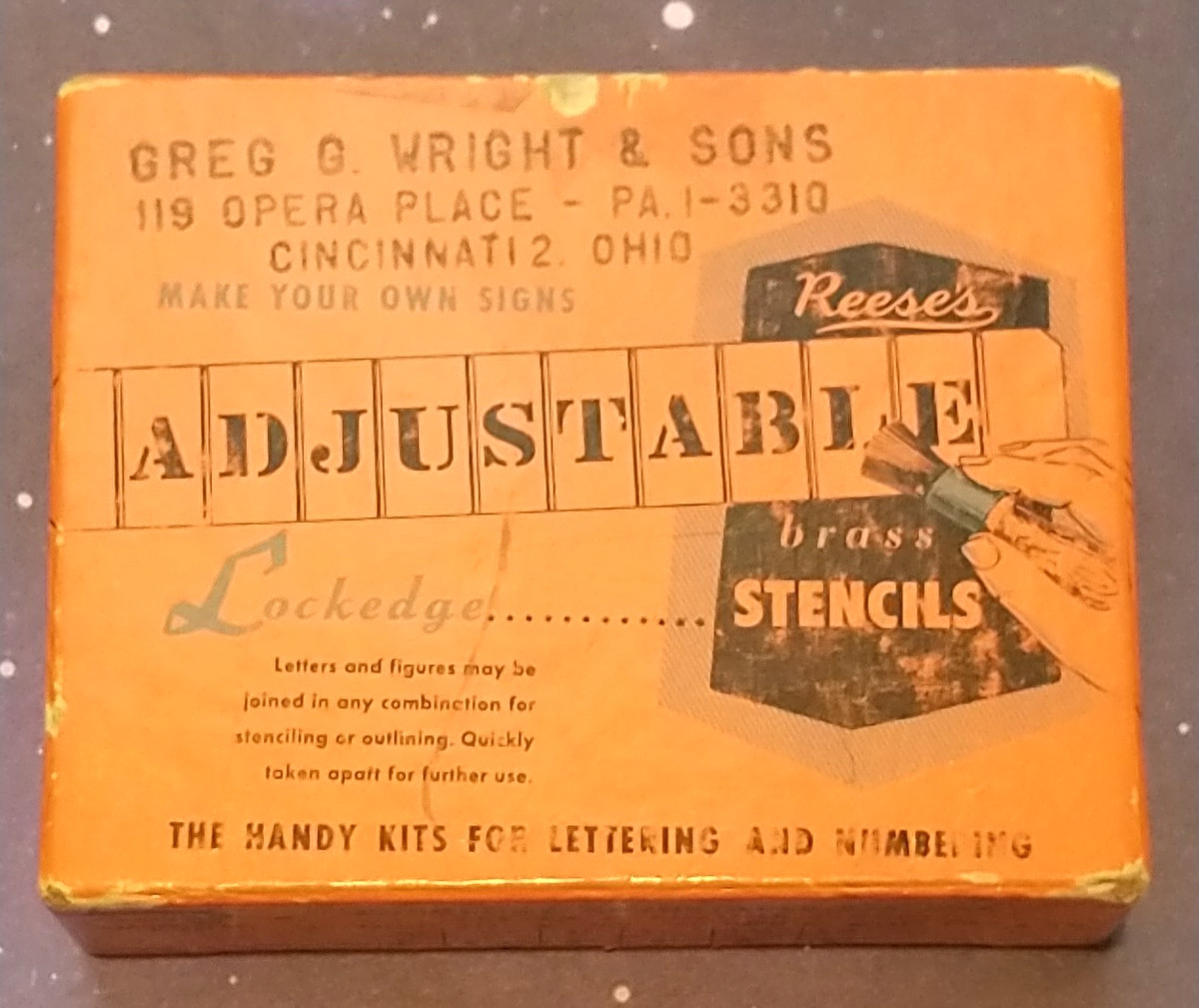 Vintage Reese's Adjustable Lockedge Brass Stencils 1" Gothic Letters Set