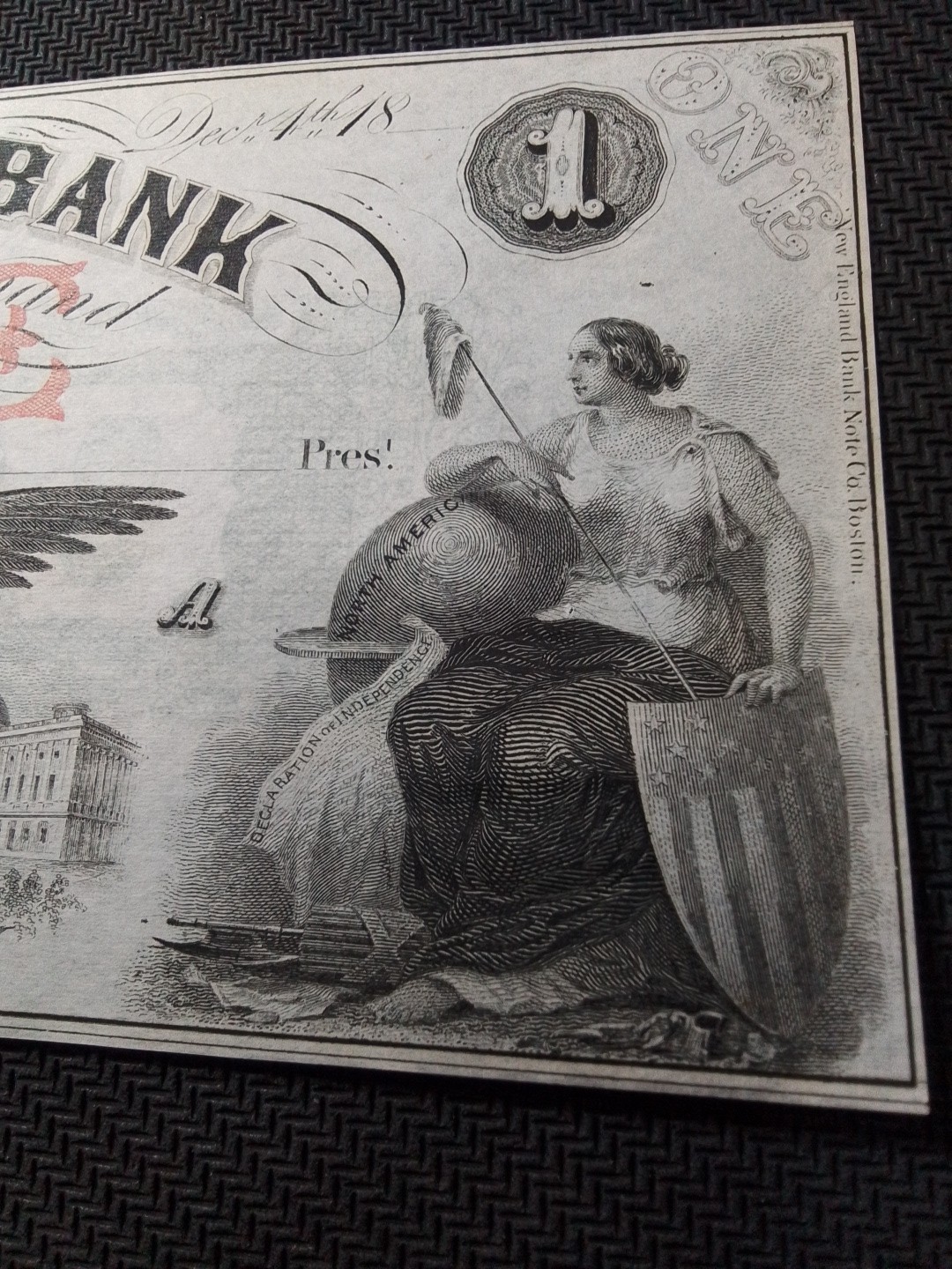 $1 Spread Eagle,Athene Left,From The Farmington Bank, New Hampshire "New"