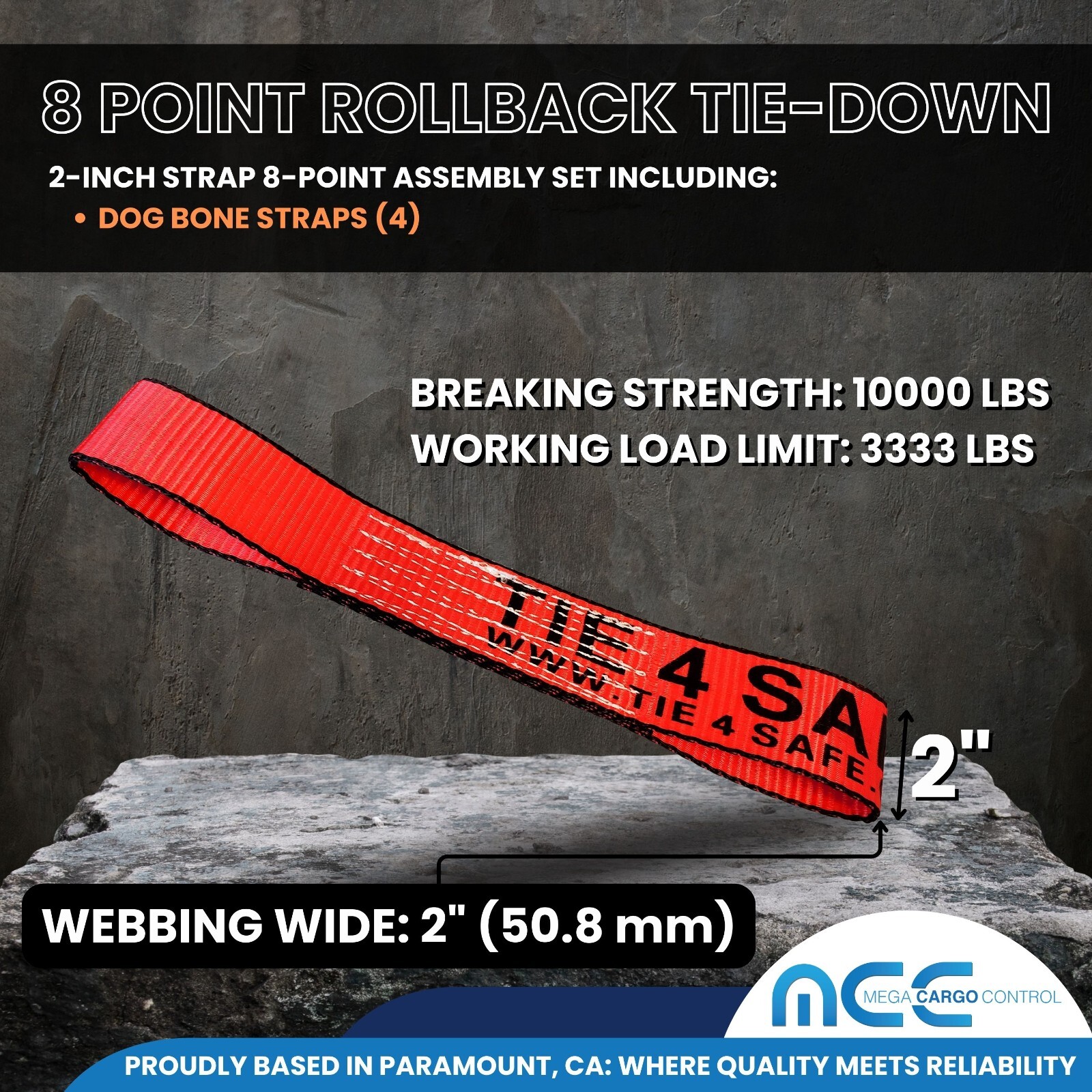 8 Point Roll Back Tie Down System w/ Chain Ends for Car Hauler Carrier Tow Truck