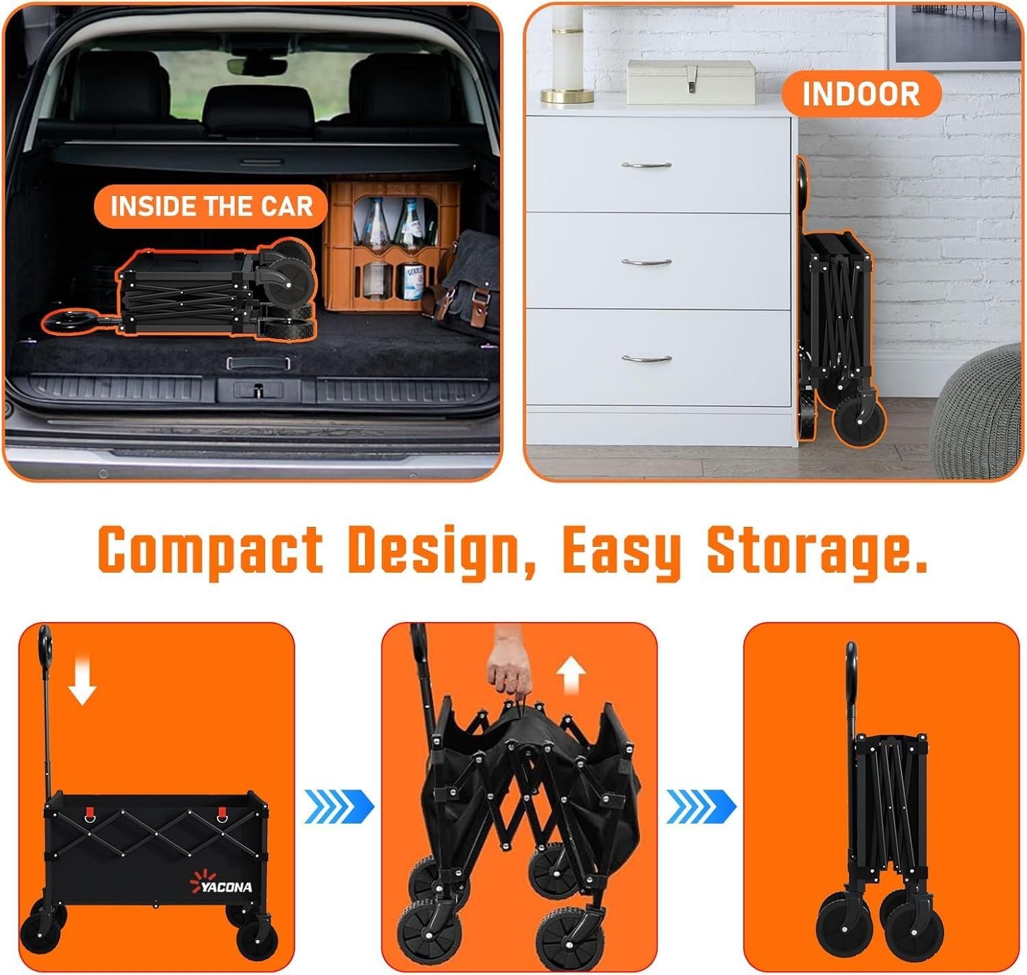 Wagons Carts Foldable, Lightweight Portable Utility Shopping Cart with Wheels, F