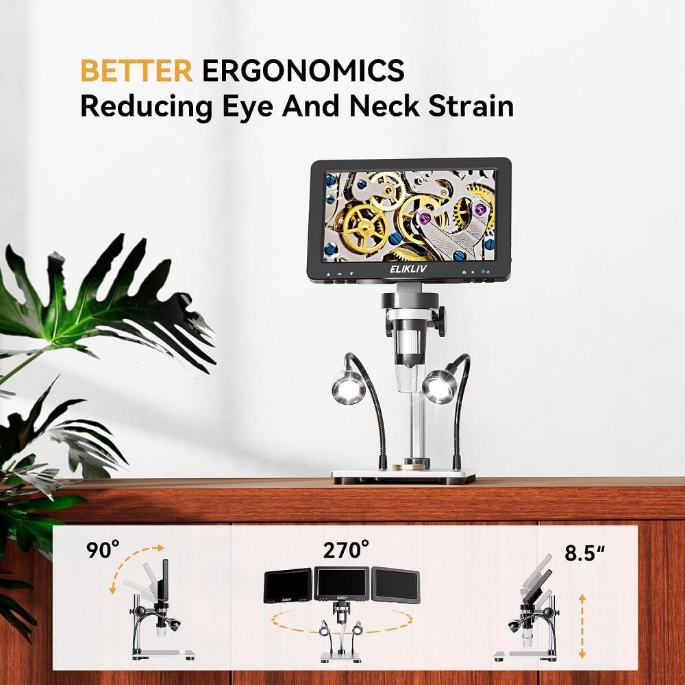 Elikliv 1200X Digital Microscope HD Camera 7" LCD 1080p Coin Magnifier w/ Light