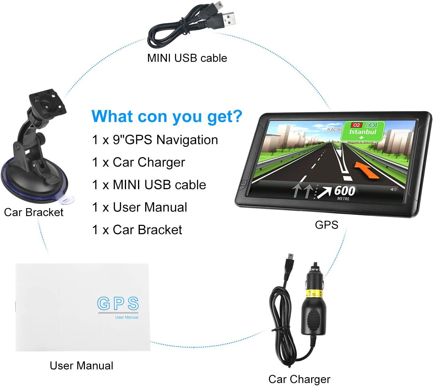 9" Inch Car & Truck GPS Navigation Navigator Sat Navi 8GB 256MB Canada Mexico US