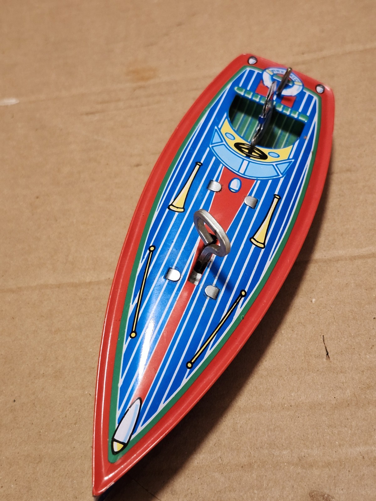 Vintage Schylling Collector Series Tin Speedboat Fireball WORKS NEW CONDITION